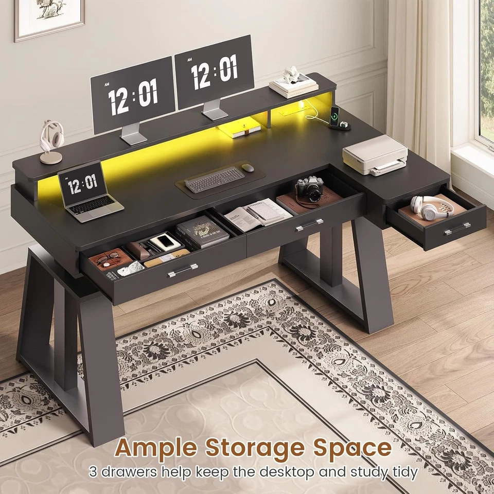 59" L Shaped Electric Standing Desk with Drawers, Adjustable Executive Desk - Image 4 of 4