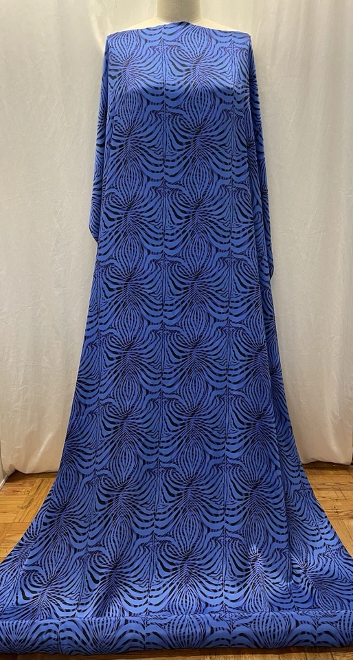 100% Silk Charmeuse Double Sided Royal Blue Zebra Fabric By The Yard 45" Wide - Image 4 of 4