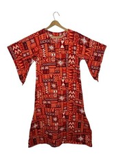 Vintage Hawaiian Barkcloth Maxi Dress Handmade Tiki Aloha 60s 70s Tribal Print