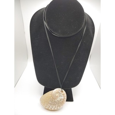 Half Shell and Black Ribbon Necklace Beautiful Mother of Pearl 