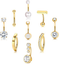 9PCS Stainless Steel Belly Button Rings CZ Navel Jewelry Set