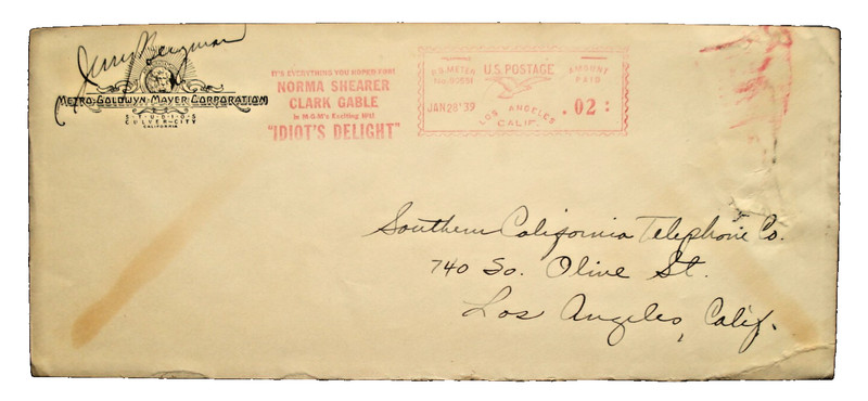 METRO GOLDWYN  MAYER COR METER POSTAL HISTORY 2.c 1939