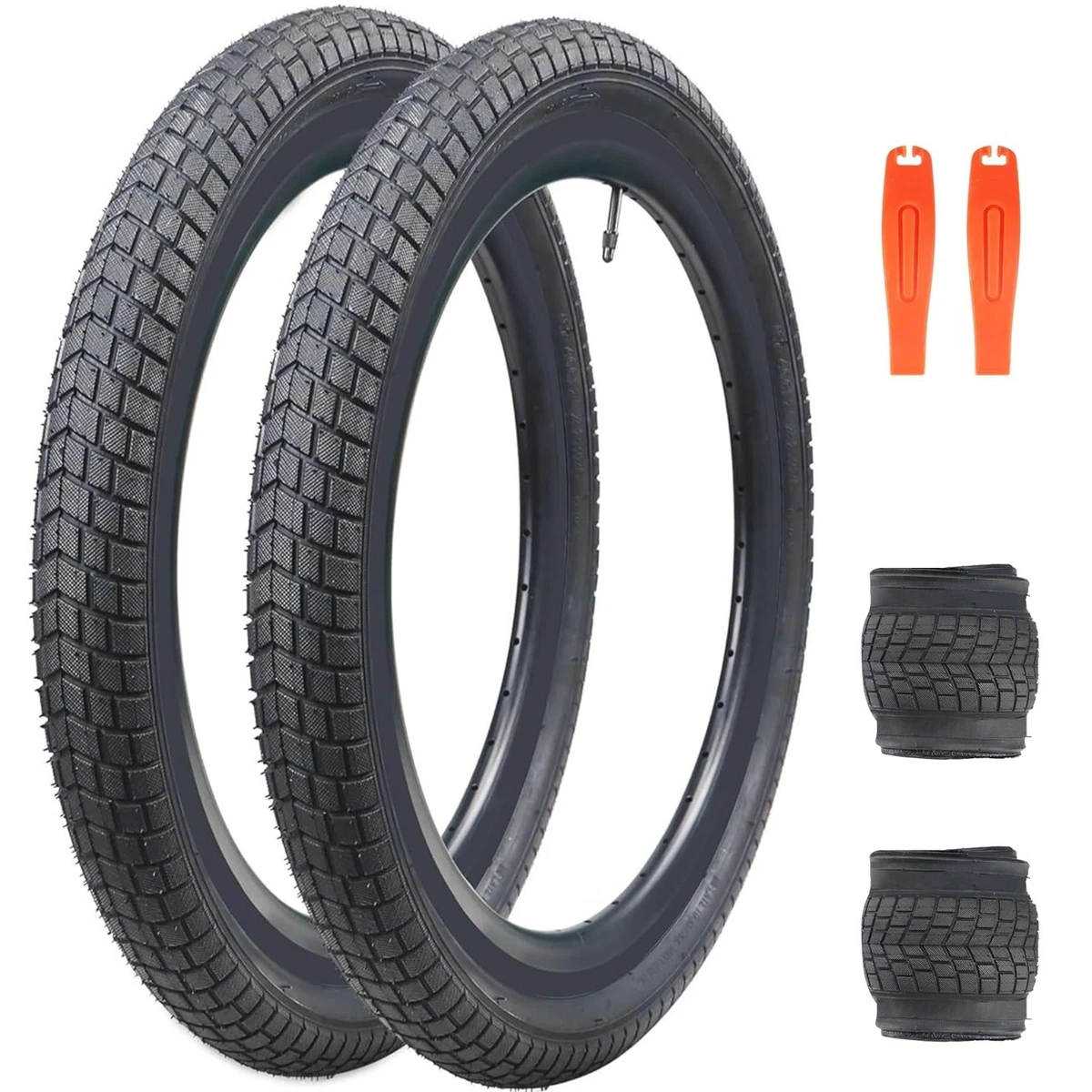 MEGHNA Kids Bike Tire 20 X 2.125 Inch Grooves Tread Anti - Slip With Tire Lever (57-406) Foldable Tire Replacement For Mountain Bike BMX Kids Bike (Black, 20 X 2.125 Inch