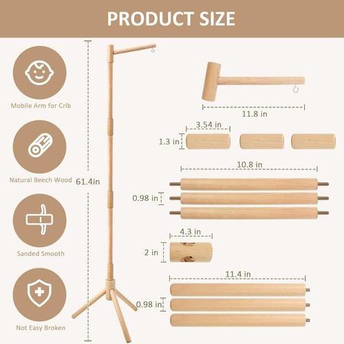 Floor-Standing Crib Mobile Arm - 61.4 Inch Wooden Mobile Arm for Crib - Movab... - Picture 5 of 6