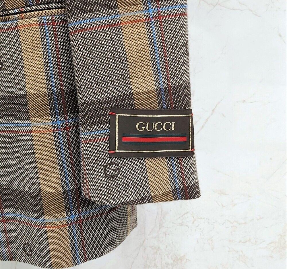 Gucci Embroidered Pattern Brown Check Double Jack… - image 3
