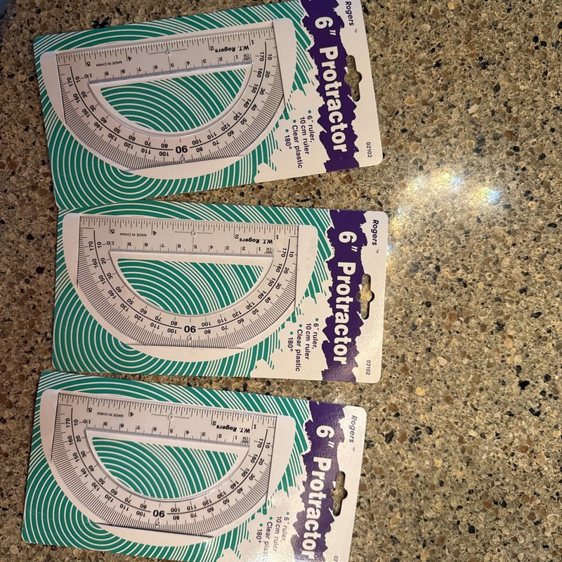 ROGERS 6" PROTRACTOR CLEAR WITH BLACK NUMBERS - three (3) in set brand new 