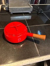 MCM Dansk Kobenstyle Pan Enamel Fondue Pot 1.5qt Saucepan Teak Handle