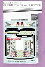 1/24 JWTBM 2004 JOE NEMECHEK #01 ARMY PERSON OF THE YEAR CHEVY NASCAR DECAL