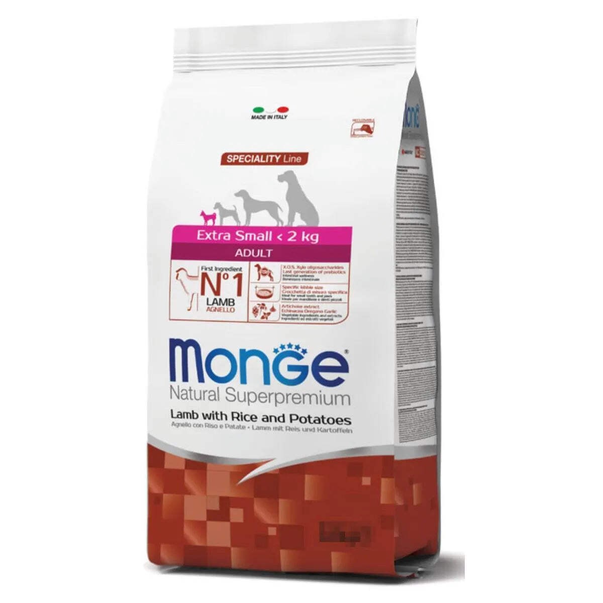 MONGE NATURAL SUPERPREMIUM EXTRA SMALL ADULT CON AGNELLO 800 GR.