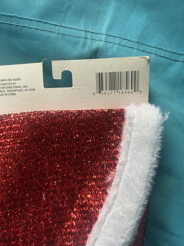 Red Tinsel Tree Skirt Edged in White 18" - Afbeelding 3 van 4