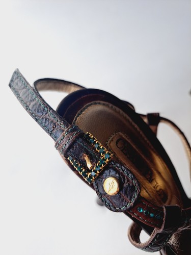 Cesare Paciotti braune Wildleder Sandalen Schuhe mit grünen Kristallen Größe 36 - Bild 5 von 16