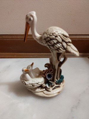 Vintage Nuova Capodimonte Ceramiche Porcellane Crane and Babies Figurines