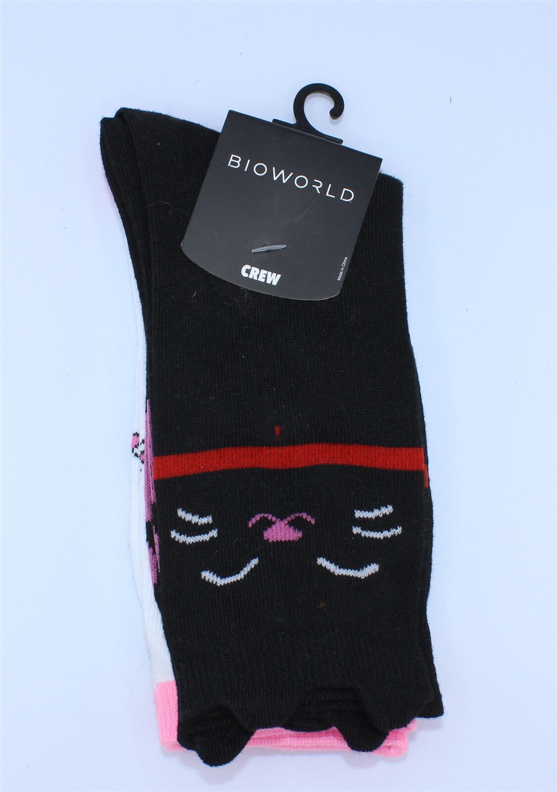 Bioworld Crew Socks Cats Size 9-11 Pack of 2 Pairs Black and Pink-image