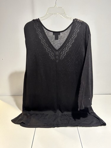 Avenue Women's Black Vneck Lace Knit Sweater Size 26/28 - Picture 4 of 4