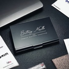 Custom Engraved Business Card Holder, Case ID Credit Cards Slim Wallet with Name