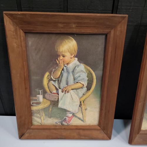 Gary and Gretchen VTG Prints Wood Framed Art 10x12 Girl Boy Cottage J. Ingwersen - Picture 2 of 12