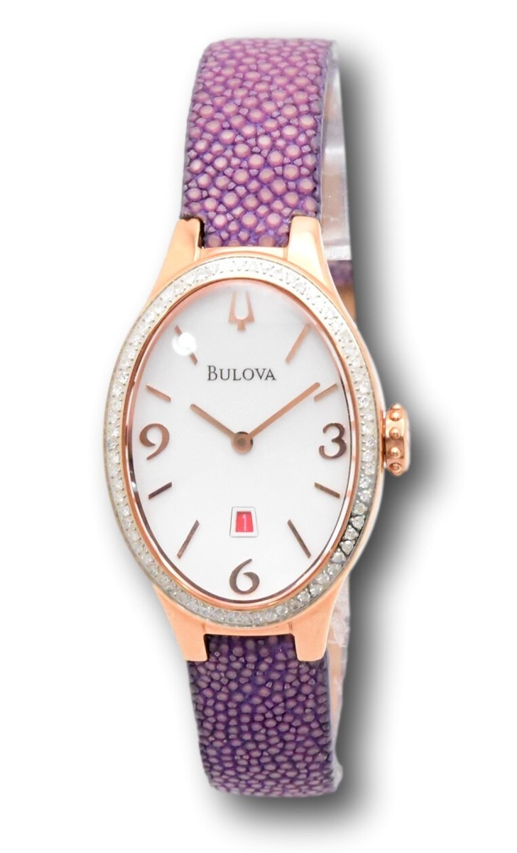 Bulova Women's 25mm Rose Gold Diamond Bezel Purple Stingray