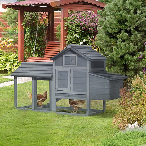 59" Wooden Chicken Coop Hen House Poultry Cage w 2 Doors, Nesting Box - Picture 8 of 10