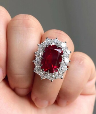 NEW 4.72 Ct Cushion Cut CREATED Ruby & Diamond Engagement Ring 14K White SILVER