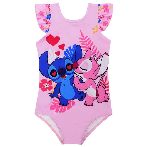 Girls Lilo&Stitch Cartoon Rash Guard 2 Pieces Swimsuits Hat Set UPF 50+ Swimwear - Picture 12 of 19