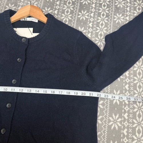 NWT Zara Basic 100% Wool Button Down Cardigan In Navy Blue Size X-Large - Picture 7 of 9
