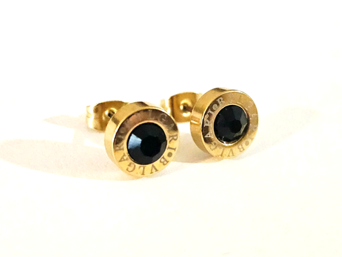 Return to New York Gold Plated Black Zircon Butterfly Clasp Earrings - Picture 2 of 5