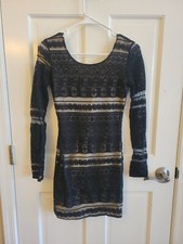 Women's Size X Small Windsor Short Black Crocheted Lace Dress Long Sleeved