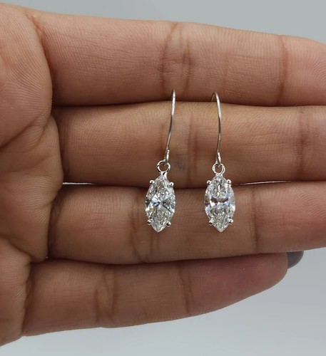 IGI Certified 3Ct Marquise Lab Grown Diamond Drop/Dangle Earrings 14k White Gold - Picture 11 of 23