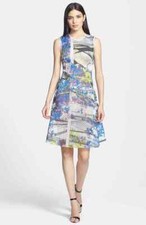 Clover Canyon Space Garden Perforated Dress Mesh Laser Cut Sleeveless Fit Flare 