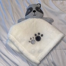 Baby Gear Raccoon Lovey Cream Grey 15" Baby Security Blanket Paw Prints NWOT