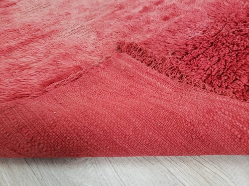 Vintage Red Wool Rug 3x6 Ft Moroccan Handmade Berber Shag Boujaad Hallway Carpet - Picture 6 of 7