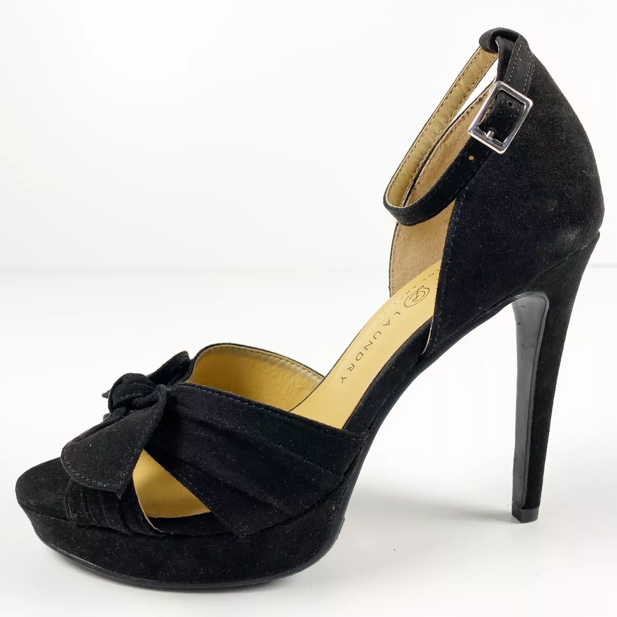 womens CHINESE LAUNDRY black suede bow HEELS shoes size 7.5 38