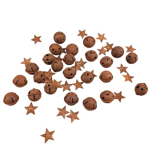 48 Pcs Rusty Craft Jingle Bells with Star Cutouts 24 Rusty Stars - Bild 1 von 7