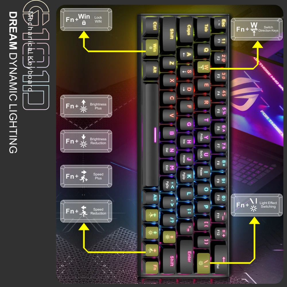 Mechanical Wired Gaming Keyboard with Colorful Backlit W4G5 Illuminated Keys