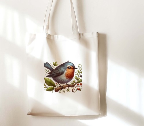 ROBIN White Soft Tote Bag Canvas Shoulder Handle Bags Shopping bag personalise - Picture 7 of 10