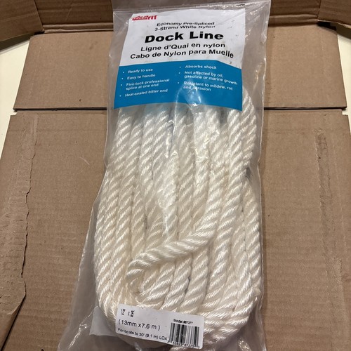 Sea Fit Dock Lines 1/2"x25' Economy Pre Spliced 3-Strand White Nylon - Bild 1 von 6