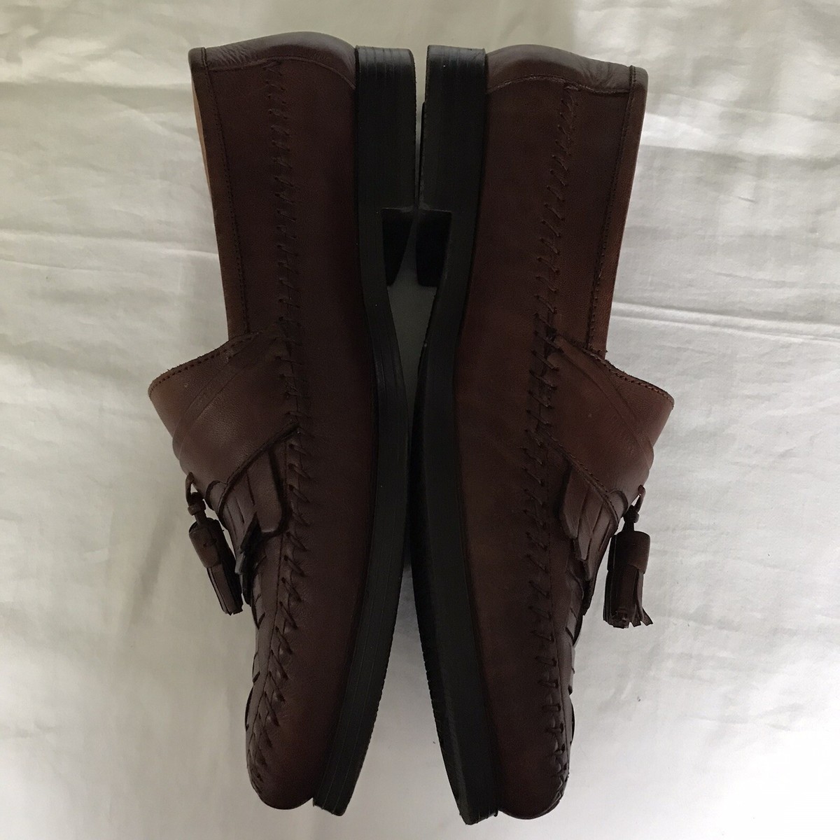 Vintage Giorgio Brutini Gordy Brown Leather Tassle Weave Loafers Men\'s 9 1/2 Giorgio Brutini LE Glove Tassel Kiltie Woven Loafers Gordy  main image 2