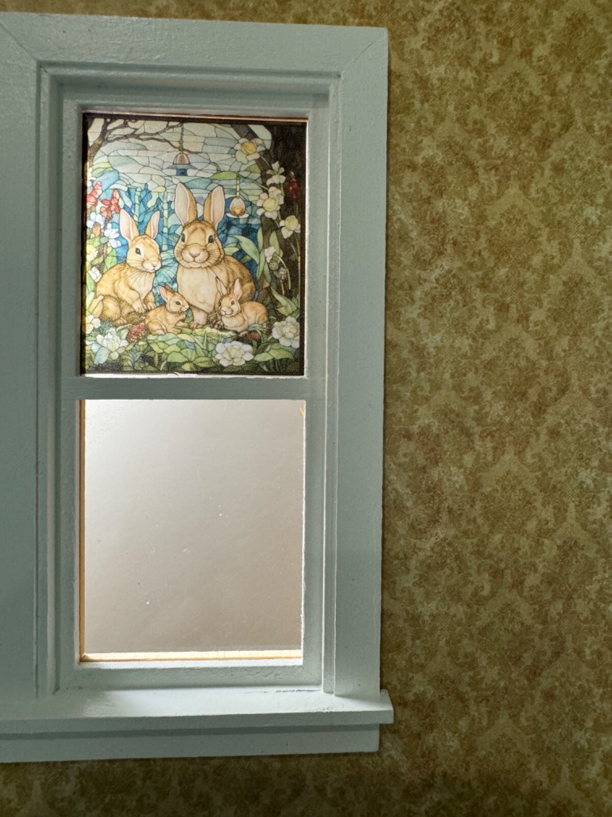 Rabbit Family Dollhouse Miniature Stained Glass Window Film Falak