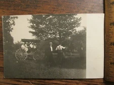 Vintage Ephemera Original Old Real Photo Postcard RPPC Family Horse Carriage  