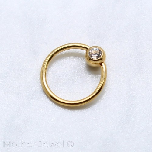 14K YELLOW GOLD IP CZ 16G CBR BCR EAR NOSE LIP SEPTUM DAITH HELIX CIRCLE RING - Picture 7 of 8