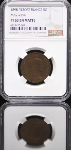 FRANCE 5 Centimes 1898 NGC PF63BN MATTE Piefort " Rare Matte Proof"