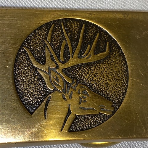 Fibbia per cintura cervo vintage 1984 bronzo massiccio strumento base e fornitura Co. cervo - Foto 5 di 5