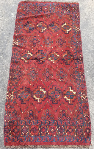 Vintage Hand Made Traditional Rug Oriental Wool Multicolor Carpet 150x70 cm