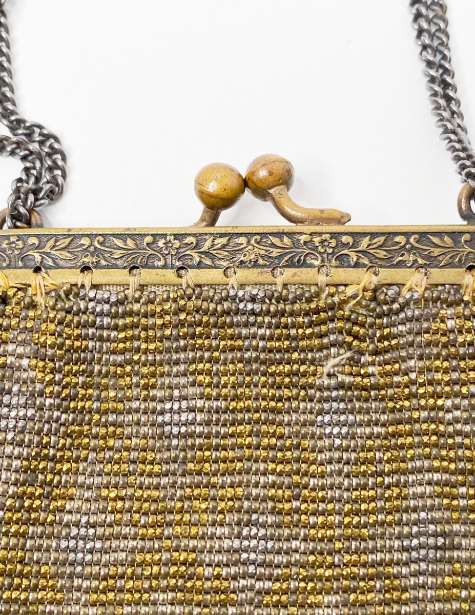 Vintage Gold & Silver Beaded Flapper Purse - 1920s Made in