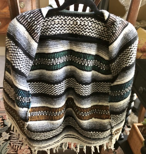 VINTAGE WOOL VEST; VIBRANT COLORS, FRINGED BOTTOM; SALTILLO, MEXICO c 1967; XS-S - Picture 6 of 9