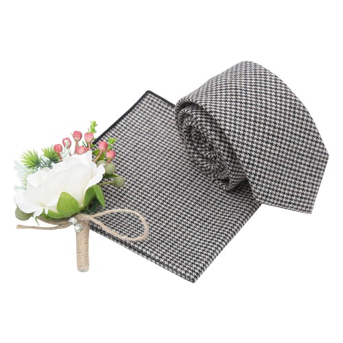 Herren Tweed Hahnentritt formell moderner Stil schmale Krawatte & Einstecktuch Set von DQT - Bild 2 von 13