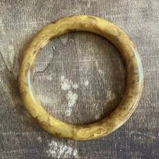 Vintage Art Deco Marbled Mustard Yellow Bakelite Bangle Simichrome Tested #2