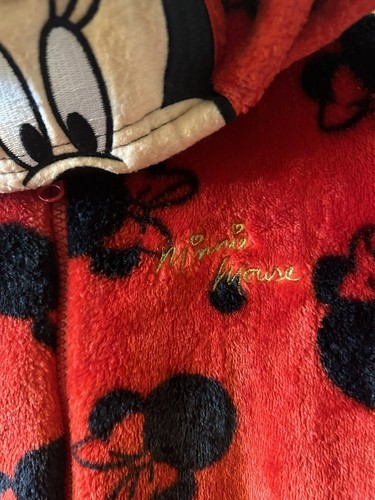 Disney Mini Mouse Fleece One Piece Pajama Size 7-8 Years Red Bow Hood Zip Up - Picture 3 of 11