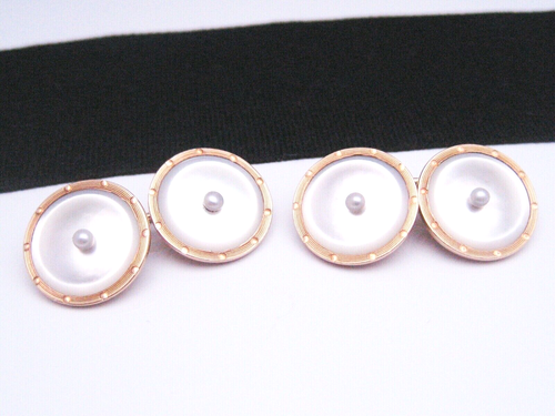 Antique Art Deco LARTER & SONS 14K Gold MOP Mother of Pearl Seed Pearl Cufflinks - Picture 2 of 10