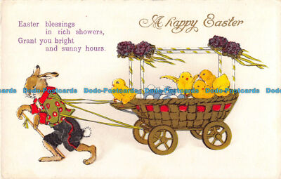 R093659 Grüße. Frohe Ostern. Kaninchen und Küken